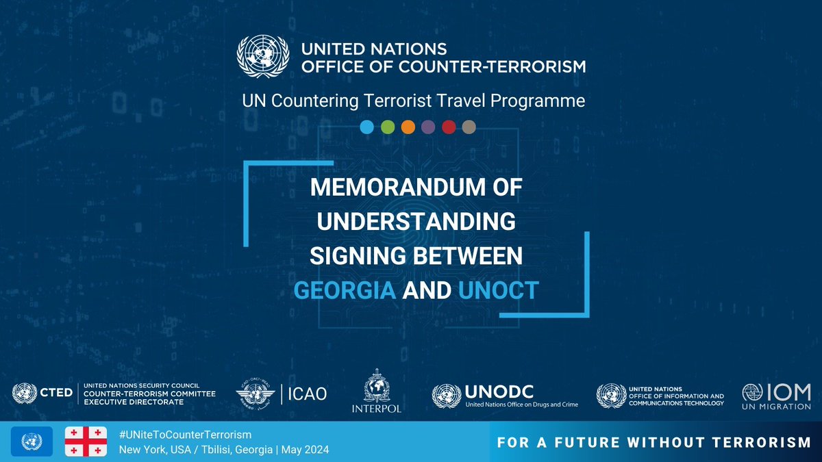 ✍️Last week, @un_oct #CTTravel & #Georgia 🇬🇪, facilitated by @iomgeorgia, signed agreements to further strengthen co-operation in preventing & countering #terrorism and building national capacities using #API & #PNR to address terrorist threats🤝