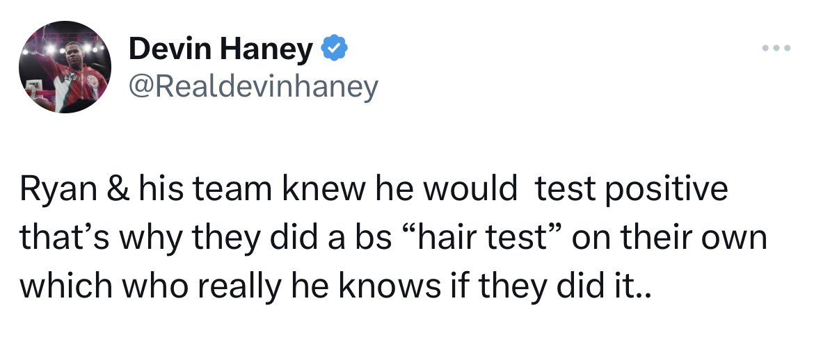 RayJack97010720's tweet photo. Devin Haney doesn't realize a hair follicle test is more accurate than a piss test. That nigga didn't learn shit going to a private school 😭😭 #Boxing https://t.co/hIVsE1VFFz
