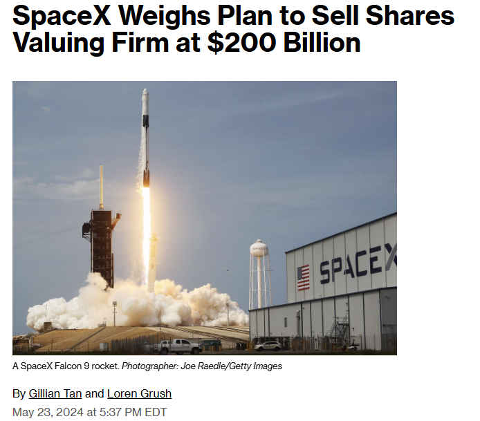 $TSLA BREAKING: ELON MUSK'S SPACEX IS PLANNING ON SELLING SHARES TO INVESTORS AT A $200B MARKETCAP ON THE PRIVTE MARKETS