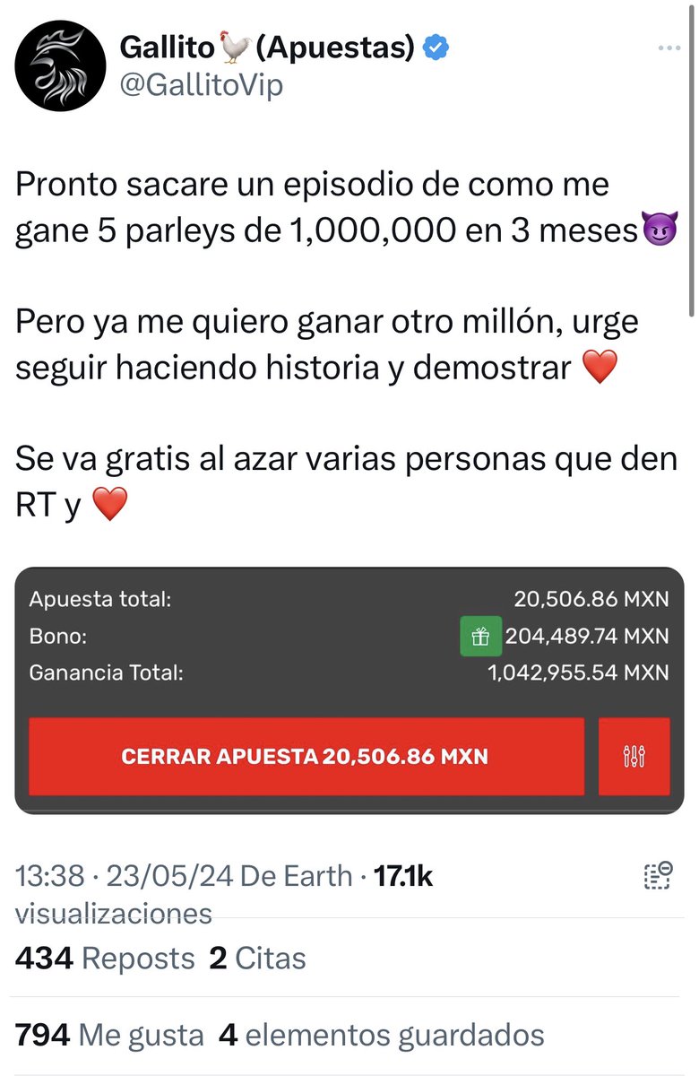 UnicoReyPicks's tweet photo. Van a querer Bomba de Millón de Gallito VIP?

Se va GRATIS al azar a varias personas que den RT y ❤️

(Es importante que me sigas para poder enviarte mensaje) https://t.co/RlymOb6tz3