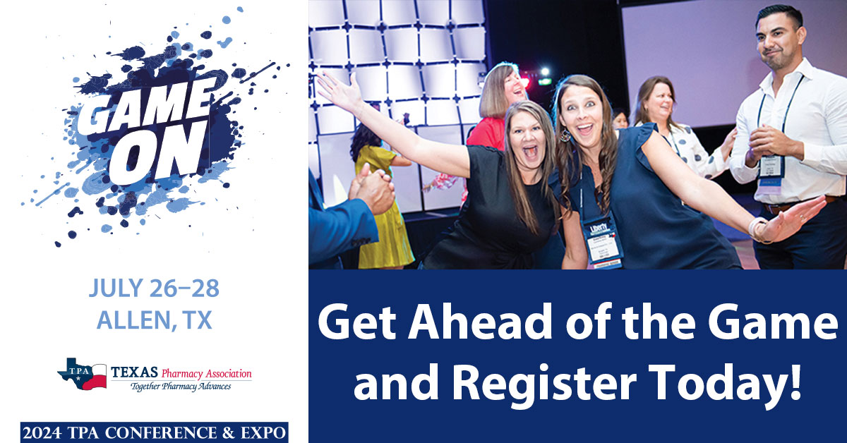 Get ahead of the game! Take advantage of early-bird registration and save $$$ when you register for the 2024 TPA Conference & Expo. Join us July 26-28 in Allen, TX, just outside of Dallas. #pharmacy texaspharmacy.org/conference