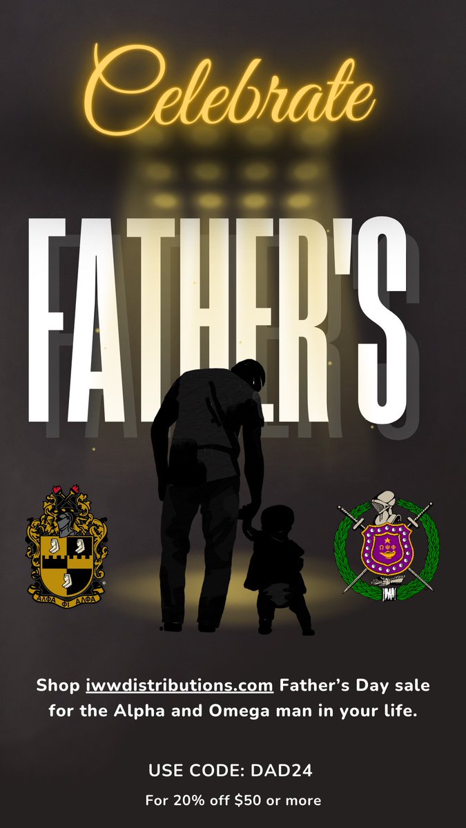 Visit my dad’s website! An official, licensed seller of #AlphaPhiAlpha and #OmegaPsiPhi products and paraphernalia! Visit iwwDistributions.com and shop for Father’s Day! Use code DAD24 for 20% off!