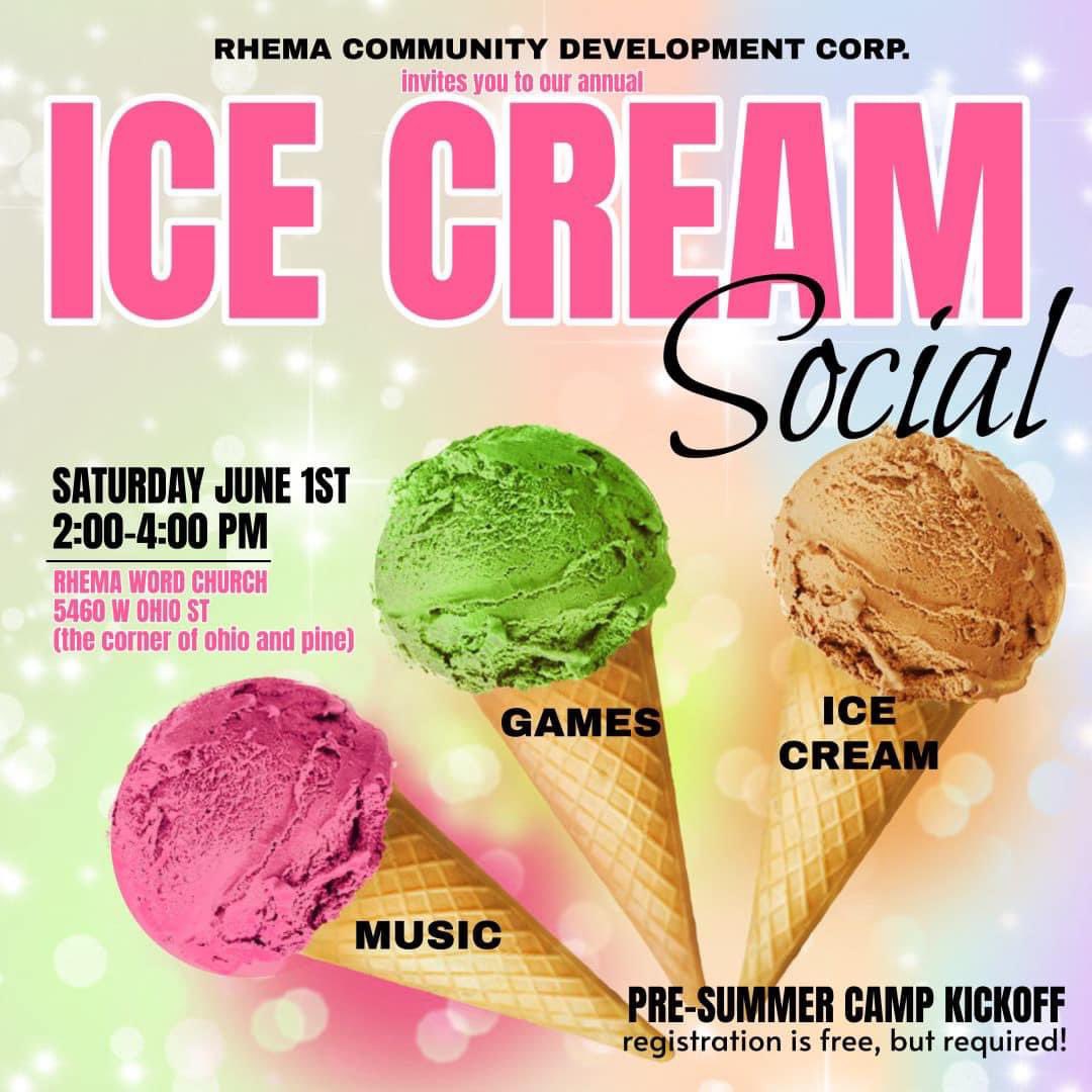 RhemaWordChurch's tweet photo. Join us for an Ice Cream Social on Saturday, June 1st from 2-4 PM at Rhema Word Church 5460 W Ohio St, (Corner of Ohio and Pine). Enjoy games, music, and ice cream while registering for our FREE Summer Camp. Limited spots! #SummerCamp2024
https://t.co/pttI4rDUMn https://t.co/5lqrGgQTmS