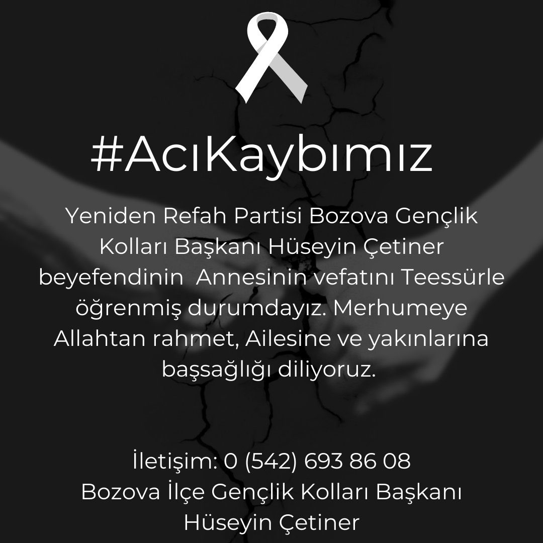 Allah rahmet eylesin mekanı cennet olsun 🤲
<a href="/rprefahpartisi/">Yeniden Refah Partisi</a> 
<a href="/erbakanfatih/">Dr. Fatih Erbakan</a> 
<a href="/melihguuner/">Melih Güner</a> 
<a href="/ismailcankaya_/">İsmailcan KAYA</a> 
<a href="/suatkilic/">Suat KILIÇ</a>