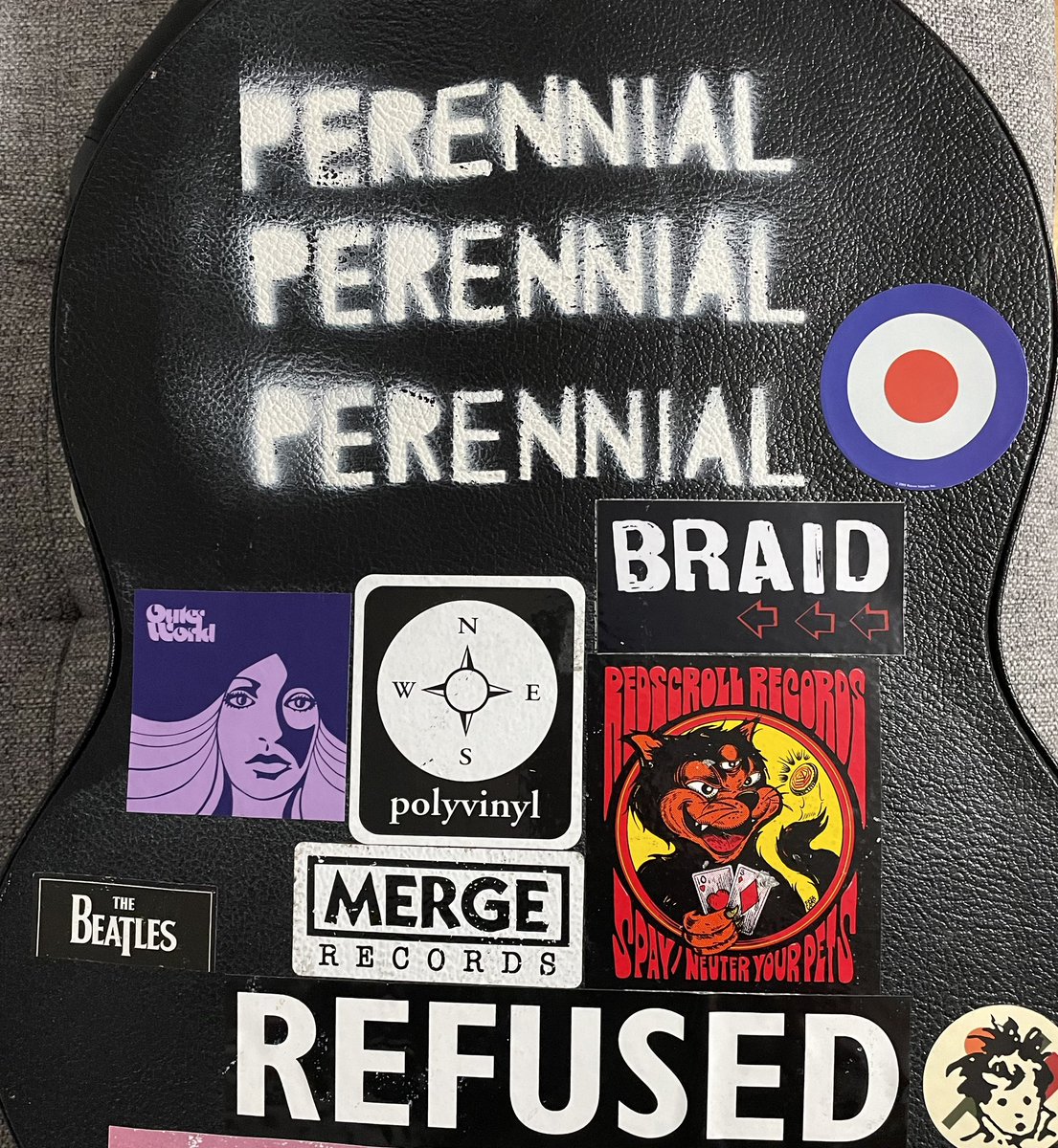 Got my @outerworldband button on my Fender Mustang strap & my @outerworldband sticker on my SG case