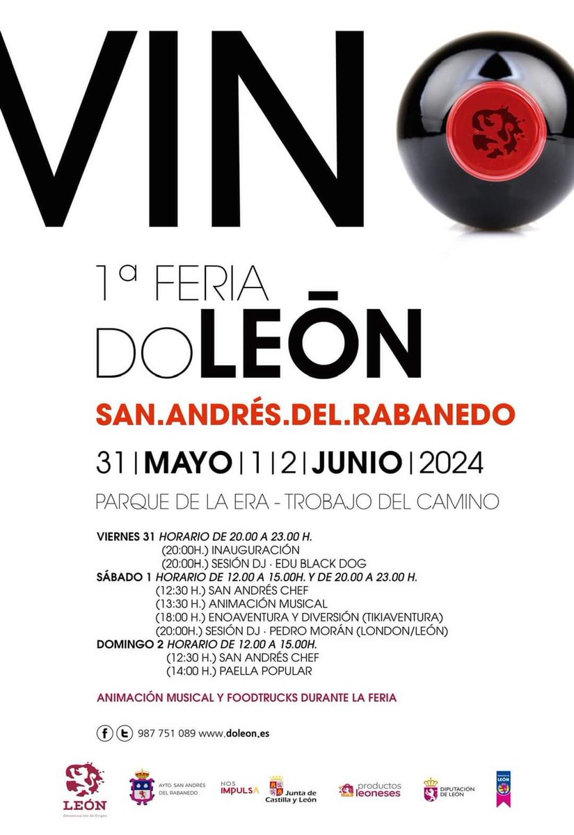 ¡ FERIA DEL VINO DE LA <a href="/CRDOLEON/">DO LEÓN</a> !

Del 🗓 31 de mayo  al 2 de junio de 2024 en el Parque de la Era de Trobajo del Camino.

¡Te esperamos! 🍷🍷
.
.
#pardevalles #prietopicudo #albarín #leonesp #doleon #bodegapardevalles #tierradeleon #vinodeleon #leonespaña