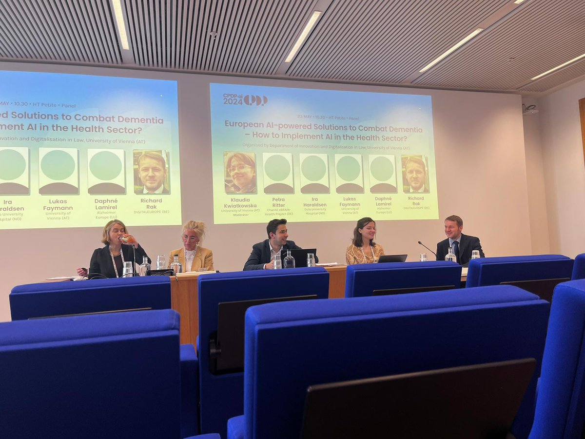 Daphné Lamirel (she/her) (@dlamirel) on Twitter photo Thank you <a href="/idunivienna/">Department of Innovation and Digitalisation in Law</a> for the opportunity to discuss <a href="/AlzheimerEurope/">Alzheimer Europe</a>'s efforts in involving people affected by dementia in <a href="/EbrainHealth/">eBRAIN-health</a>.
An honour to join excellent panellists who spoke about the use of AI & digital brain twins for dementia, the #EHDS and the #AIAct
#CPDPAI Thank you <a href="/idunivienna/">Department of Innovation and Digitalisation in Law</a> for the opportunity to discuss <a href="/AlzheimerEurope/">Alzheimer Europe</a>'s efforts in involving people affected by dementia in <a href="/EbrainHealth/">eBRAIN-health</a>.
An honour to join excellent panellists who spoke about the use of AI & digital brain twins for dementia, the #EHDS and the #AIAct
#CPDPAI