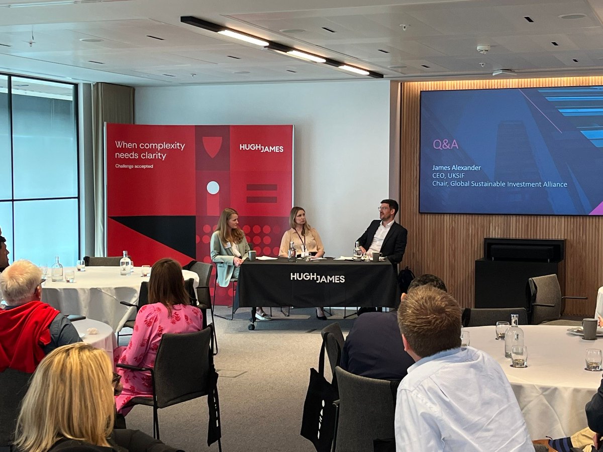 HughJamesLegal's tweet photo. 🌍 We recently had the pleasure of hosting an event on the future of sustainable investment with James Alexander, CEO of the UK Sustainable Investment Finance Association.

🍃 A big thank you to everyone involved and all our attendees for making this event a success 🍃 https://t.co/iXSXzummsN