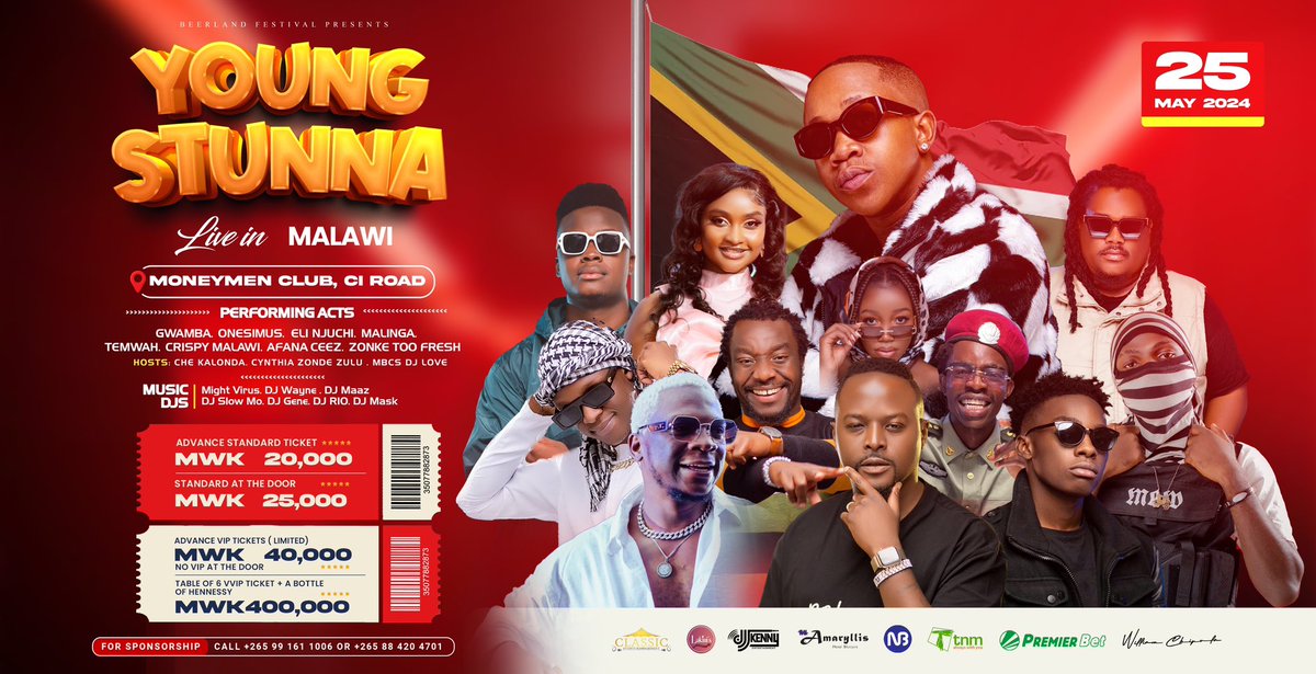 Young Stunna🇿🇦 will be in Malawi this Saturday! Get your tickets now!

#BeerlandYoungStunna 
#YoungStunnaLiveInMalawi 
#YoungStunnaMalawi