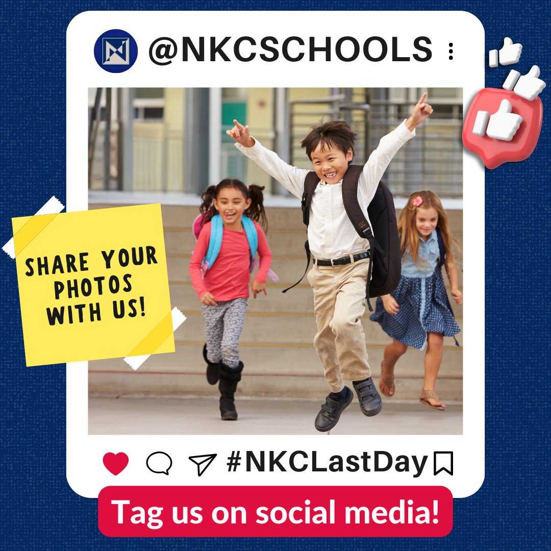 Tomorrow is the last day of school, and we want to see your favorite memories! Students, staff, and parents, share your last day pics with us by tagging @NKCSchools or using #NKCLastDay. Let's celebrate the end of an amazing school year together! 🎉🎓