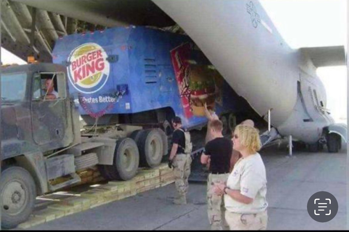 Stealth aircraft. Nuclear submarines. Special Forces. Nuclear weapons. All of it pales in comparison to the United States' most terrifying ability: Deploying a fully-functional Burger King to any combat theater within 24 hours. 😁😁