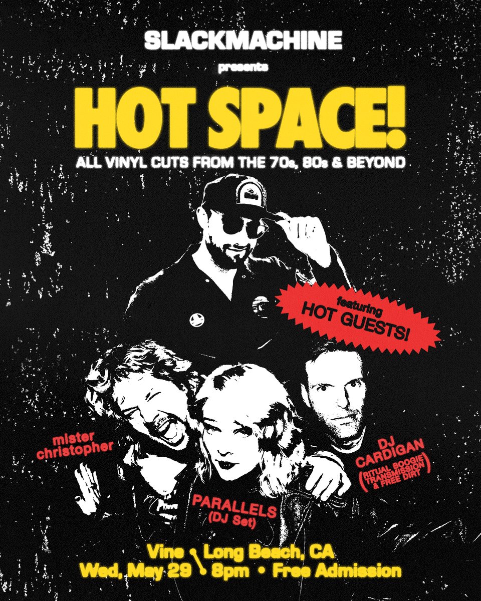 HOT SPACE! returns in fine form to yr favorite watering hole Vine next Wed, May 29th! I’m pumped to welcome HOT GUESTS behind the decks <a href="/iloveparallels/">Parallels</a>, DJ Cardigan &amp; mister christopher (<a href="/qristafur/">Christopher Pedraza</a>). We’ll be bringin' u the best vinyl cuts from the 70s, 80s &amp; BEYOND! 🪐✨