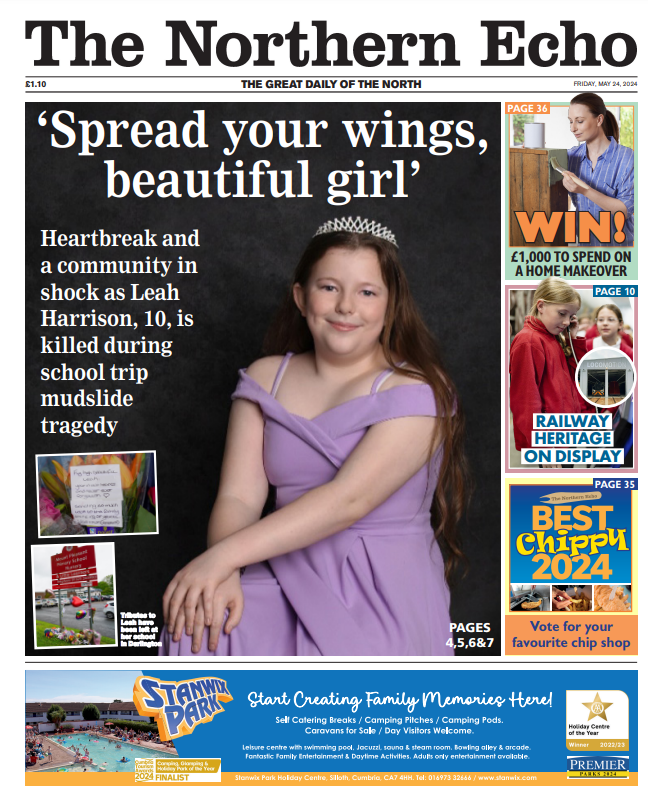 Tomorrow's special @TheNorthernEcho in memory of Leah Harrison - the 'happy, bubbly, go-lucky' little Darlington girl who went on a school trip with her friends and never came home “Spread those wings. May you rest in paradise.” 💔 #TomorrowsPapersToday