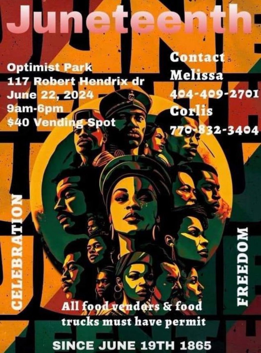 ‼️Juneteenth Celebration facilitated by our Chair Mrs. Corlis Regina Long-Hudson on June, 22, 2024, 9am - 6pm‼️