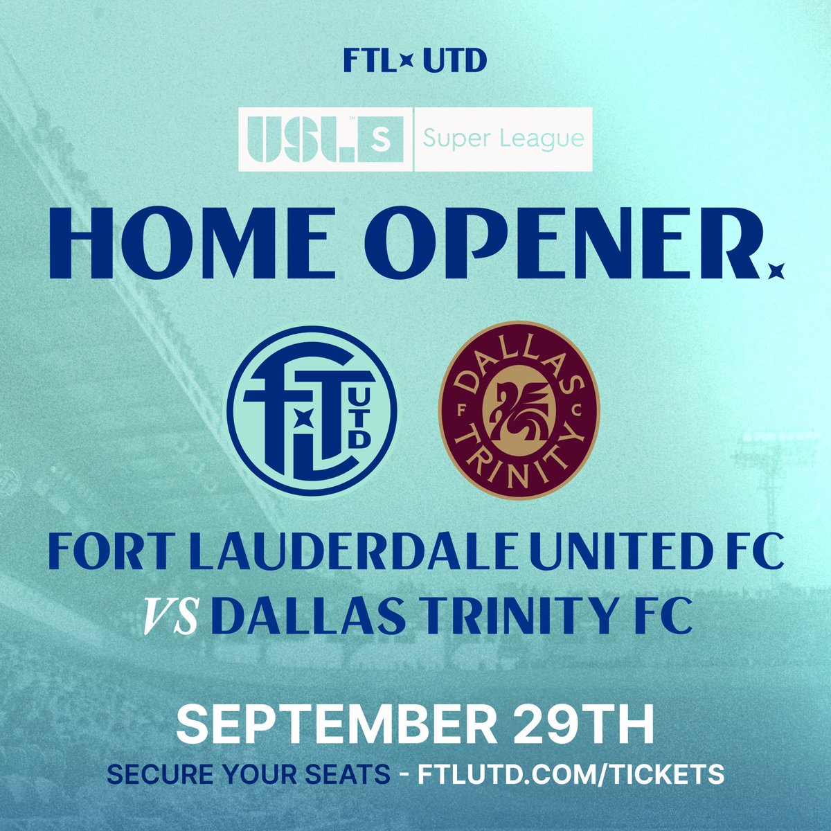 FTLUTD's tweet image. Mark your calendars! On Sunday, September 29, witness Fort Lauderdale United FC in a historic clash with @dallastrinityfc in our electrifying home opener. This is your chance to be part of a historic moment. Grab your tickets today and be there when history is made!…