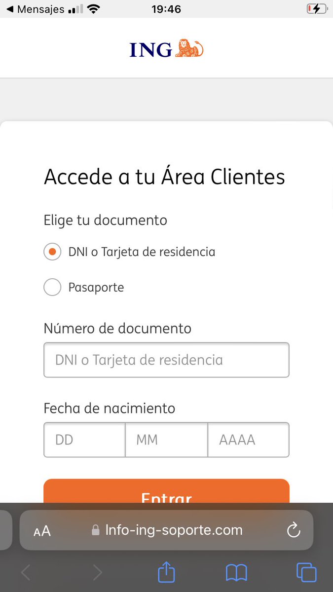 Electro_Duende's tweet photo. @ING_es @policia Mensaje de Phising recibido en mi número de teléfono. Imita bastante fielmente la web de ING y pide las seis posiciones del c��digo de acceso. https://t.co/FvcTlZgkf9