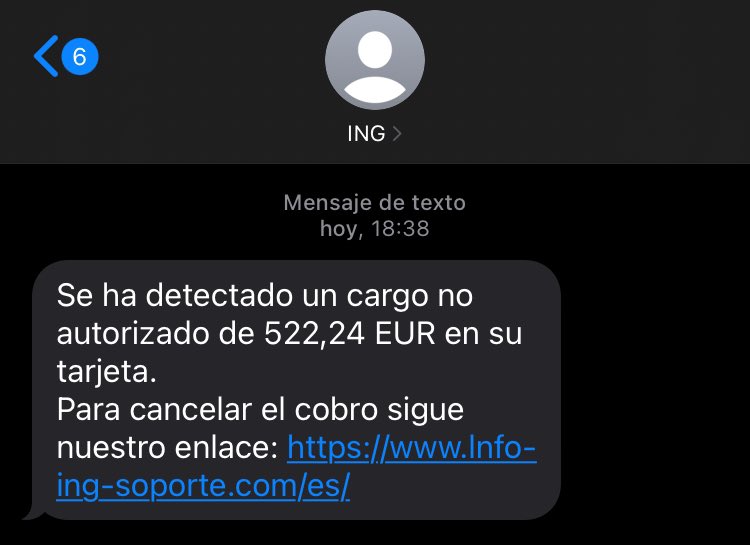 Electro_Duende's tweet photo. @ING_es @policia Mensaje de Phising recibido en mi número de teléfono. Imita bastante fielmente la web de ING y pide las seis posiciones del c��digo de acceso. https://t.co/FvcTlZgkf9