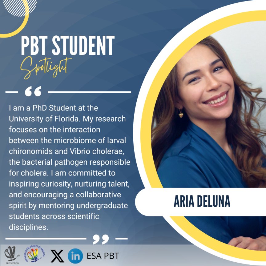 ESA PBT (@esapbt) on Twitter photo 🌟 PBT Member Spotlight 🌟 | #ESAPBT 🧬🐛member Aria Deluna is a Ph.D. student at <a href="/UFEntNem/">UF/IFAS Entomology & Nematology</a>. Aria investigates the dynamics of insect-microbe interactions 🪰🦠. She leverages her expertise and leadership skills to drive positive change in #ESAPBT.
🦋🐞🐝 | <a href="/EntsocAmerica/">Entomological Society of America</a> 🌟 PBT Member Spotlight 🌟 | #ESAPBT 🧬🐛member Aria Deluna is a Ph.D. student at <a href="/UFEntNem/">UF/IFAS Entomology & Nematology</a>. Aria investigates the dynamics of insect-microbe interactions 🪰🦠. She leverages her expertise and leadership skills to drive positive change in #ESAPBT.
🦋🐞🐝 | <a href="/EntsocAmerica/">Entomological Society of America</a>