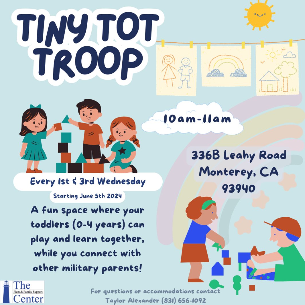 Looking for a place for you and your toddler? Starting June 5th, Tiny Tot Troop will meet every 1st & 3rd Wednesday. Join us in the FFSC classroom at 10 am for some fun playtime! #FamilyFriday