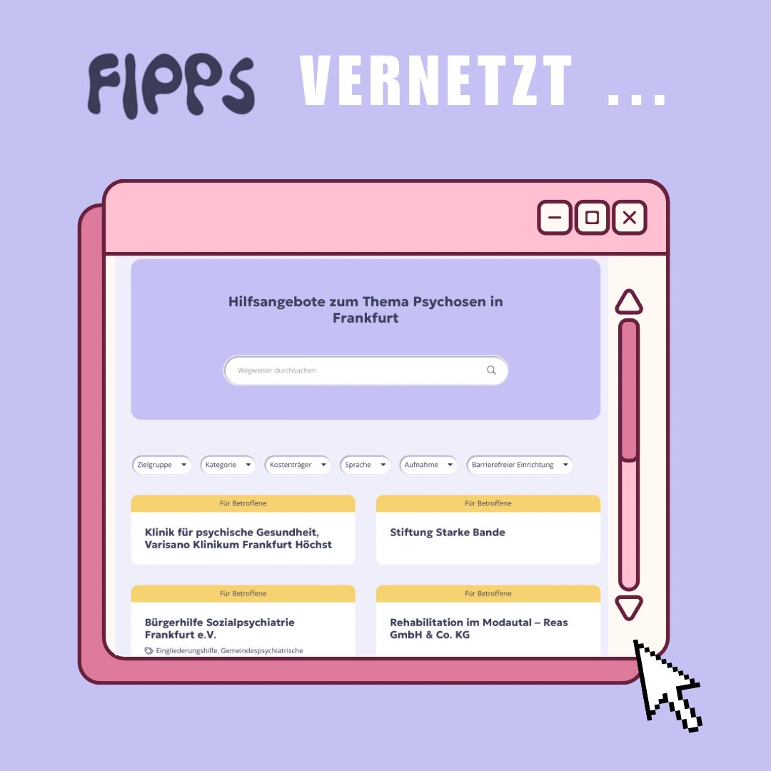 FippsFrankfurt's tweet photo. FIPPS – die Internetplattform, die das Verständnis für #Psychosen fördert und Barrieren für Betroffene abbaut.🌟Mit leicht zugänglichen Informationen zu Symptomen, Therapien und Hilfsangeboten im Großraum #Frankfurt unterstützt FIPPS  Erkrankte und Angehörige. Link in der Bio! https://t.co/Ox8RiPCu3M