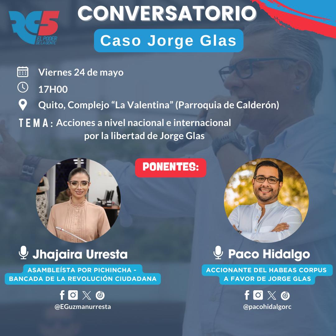 El distrito rural de Quito RC5 les hace la cordial invitación este viernes 24 de Mayo a participar en el conversatorio sobre las acciones a nivel nacional e internacional por la libertad junto a Jorge Glas #RC5 #RevolucionCiudadana <a href="/LuisaGonzalezEc/">Luisa González</a> @pacohidalgorc <a href="/EGuzmanurresta/">Jhajaira Urresta DDHH</a>