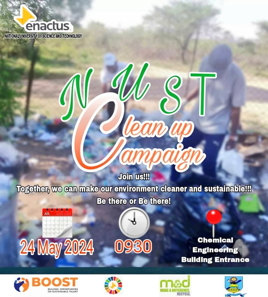 Join the movement! Let's work together and all win. Be there for our clean-up event on 24 May at NUST, Chemical engineering building entrance. Every small action makes a big difference! 

#CleanUp #Sustainability #nustenactus #weallwin