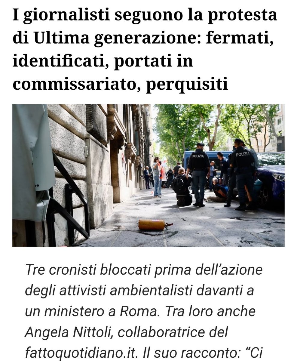 È inspiegabile e grave che tre giornalisti siano stati fermati, oggi a Roma, mentre si recavano sul luogo di un blitz degli attivisti di 'Ultima generazione' che avrebbero dovuto documentare, facendo il loro lavoro.  Fermati, portati in questura e, stando alla ricostruzione