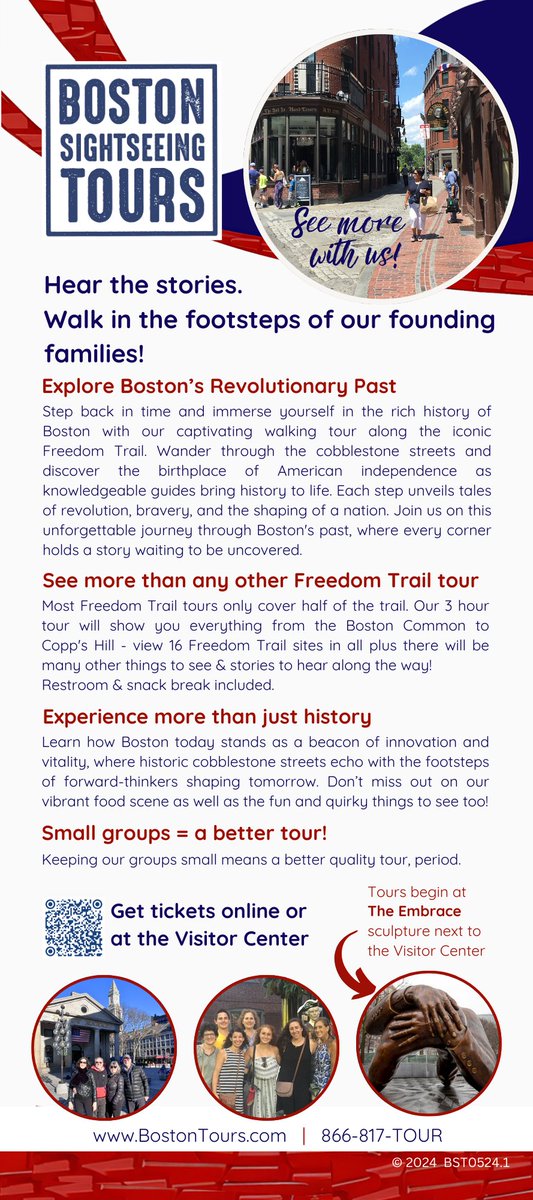BostonTours1's tweet photo. Get your tickets now for our new Freedom Trail &amp; More tours starting June1st! Tickets on sale now and you can save $5 on adult tickets using the code NEW5OFF at checkout.
BOOK NOW!
https://t.co/xwtyLsa693
#Boston #bostontour #freedomtrail #freedomtrailboston https://t.co/B1cErMa7bL