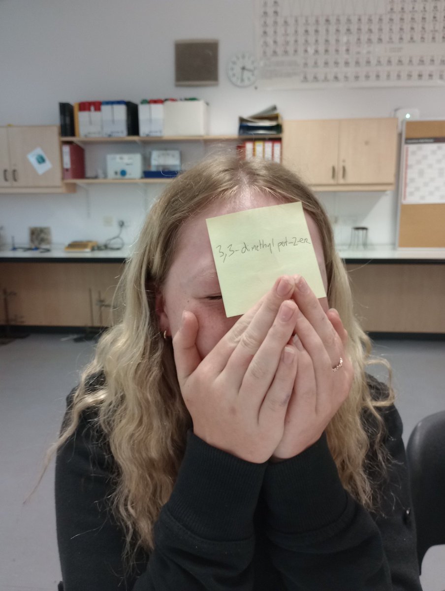 StJoAcadSci's tweet photo. Hydrocarbon heads-up in Mr Hannah's S4 chemistry class this afternoon! Pupils were asking yes/no questions to identify their molecule. @StJoAcad #ambition https://t.co/dVgORSb5cl