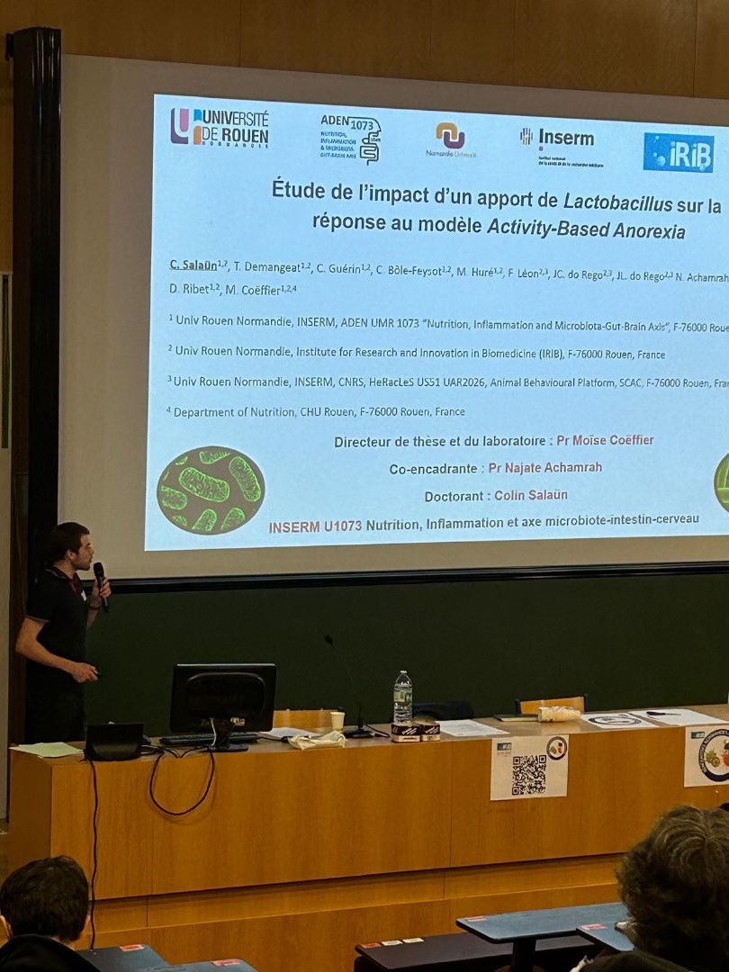Ribet_David's tweet photo. L'@U1073lab bien représenté lors des Rencontres Normandes de Microbiologie 2024 à Rouen ! Bravo à Noémie Gloanec, Mathilde Leboutte, Colin Salaün et Suzanne Masset pour la présentation de leurs travaux ! @univrouen @Inserm https://t.co/xET13p7u1E