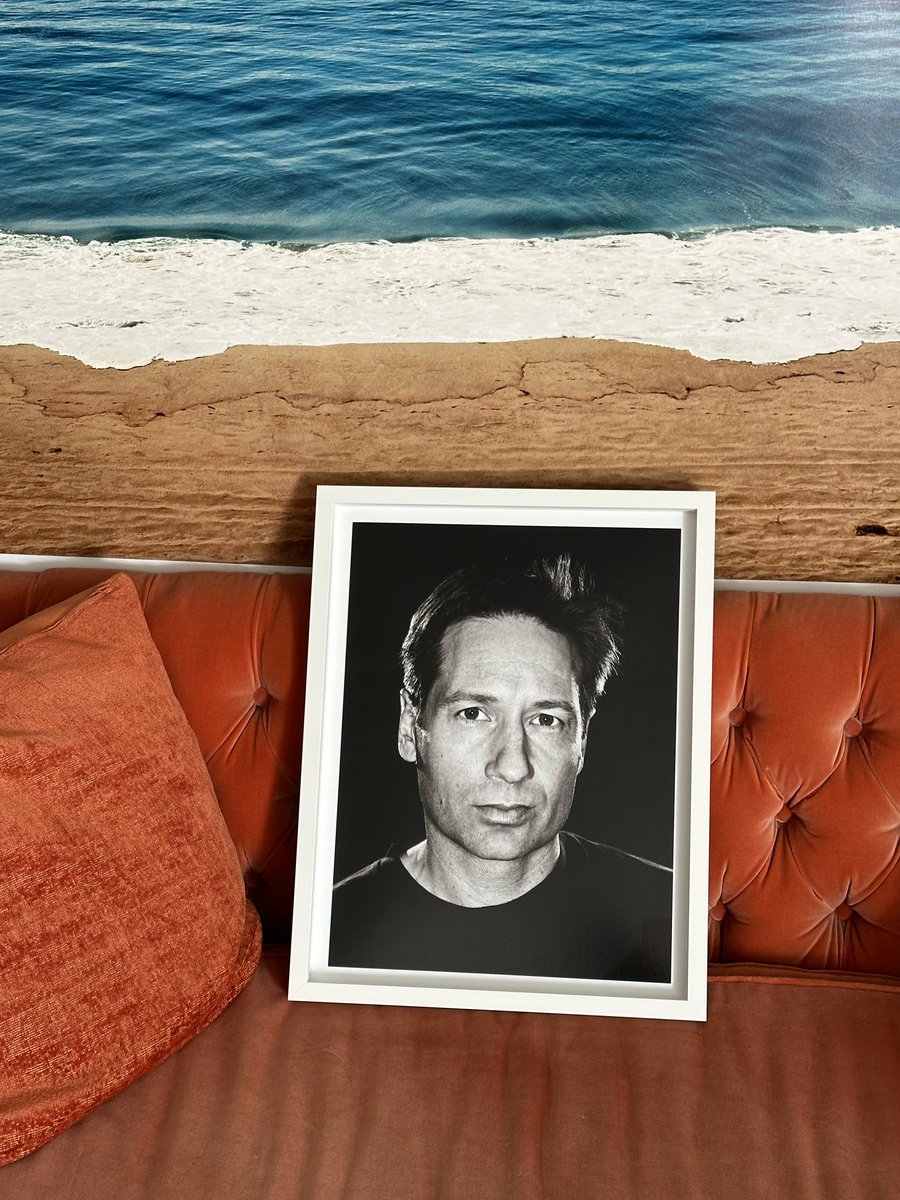 gm gm  #52icons 📸
Print for David is framed and ready for delivery 💙🧡
<a href="/davidduchovny/">David Duchovny</a> 🖤🤍
#everythirdthought