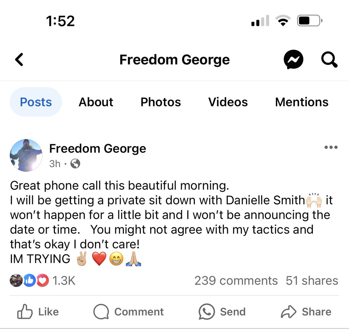 BREAKING Freedom George got his date with Danielle Smith he seems to be acting solo no mention of camp etc #AxeTheTax #CarbonTaxProtest #convoywatch #FreedomConvoy #FreedomFighter