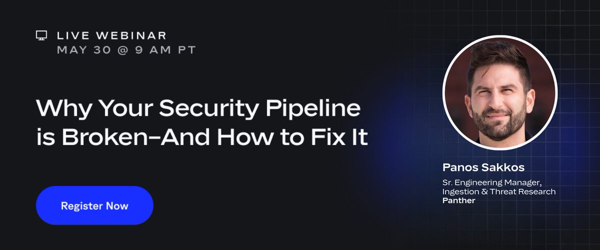 runpanther's tweet photo. Learn to balance scale, efficiency, performance, and cost considerations to transform your SecOps strategy. Panos Sakkos will guide you through strategic considerations and practical tips for building data pipelines and managing security infrastructure to eliminate noise, streamline detections and investigations, and drastically reduce TCO. Register now: https://t.co/jkoGQhKVAE

🔍 What You’ll Learn:

1. Strategic Planning: Cost, threat models, log priority, compliance requirements, and more.

2. Cost Reduction Approaches: Prioritize data sources for immediate threat detections vs historical analysis to reduce storage and processing costs.

3. Data Pipeline Capabilities: Routing, parsing, normalizing, filtering, etc. with practical examples for your environment.

4. Downstream Benefits: Efficient data pipelines improve detections and correlations, identifying complex attacks.

5. Generative AI Supercharges: Enhance workflows built on this foundation with AI capabilities.

And Much More!

#SecOps #CloudNative #DetectionEngineering
