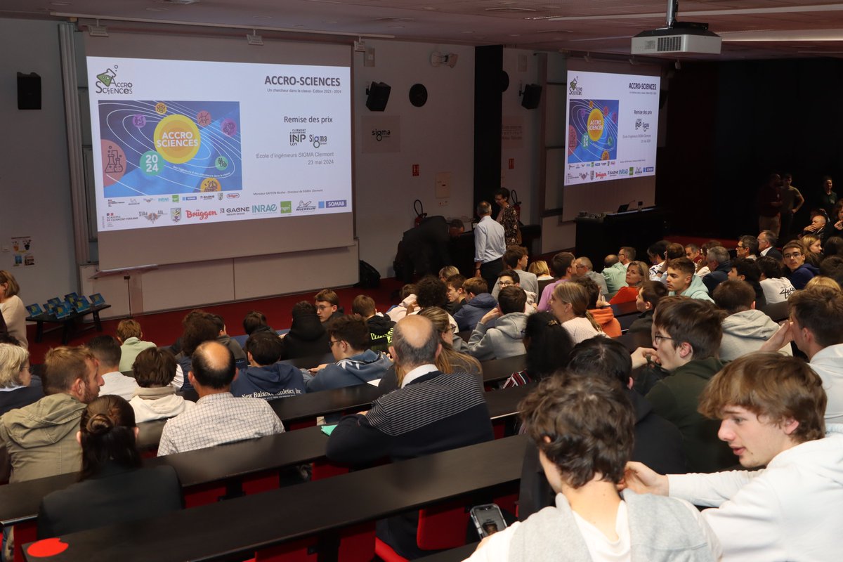 acclermont's tweet photo. Accrosciences : la folle journée !

La journée de restitution et de valorisation du programme pédagogique #Accrosciences s’est déroulée le jeudi 23 mai 2024 dans les locaux de l’école d’ingénieurs @SigmaClermont.
Palmarès et retour en images : https://t.co/RjDxpsZgD1 https://t.co/LRRzi8hSnO