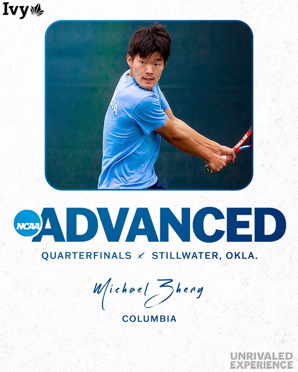 FINAL FOUR BOUND. @CULionsMTEN's Michael Zheng continues his run through the @NCAATennis Singles Championship, advancing to the semifinals with a win over Ohio State's JJ Tracy! 🌿🎾
