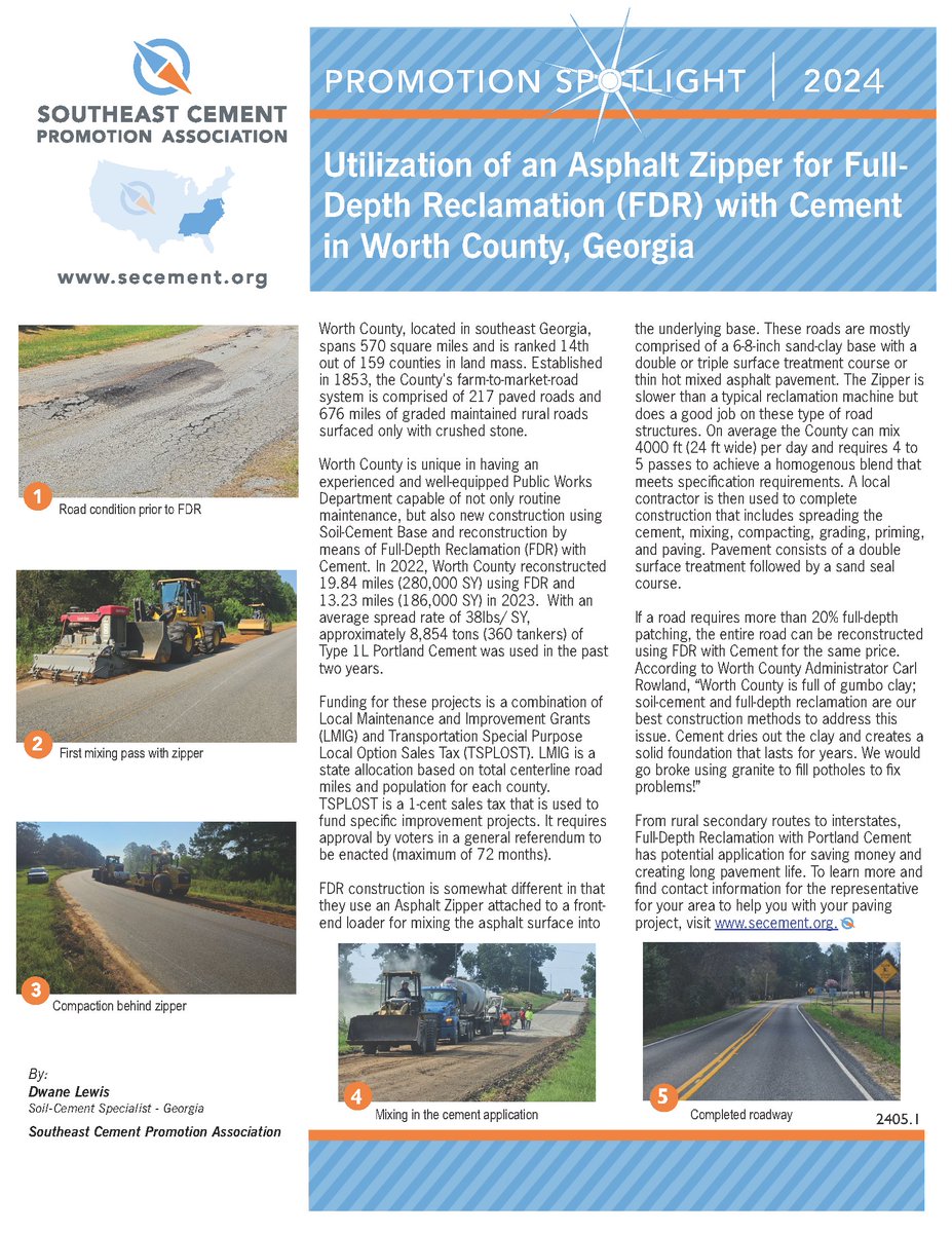 Read our May Spotlight: Utilization of an Asphalt Zipper for Full-Depth Reclamation (FDR) with Cement in Worth County, Georgia
secement.org/wp-content/upl…