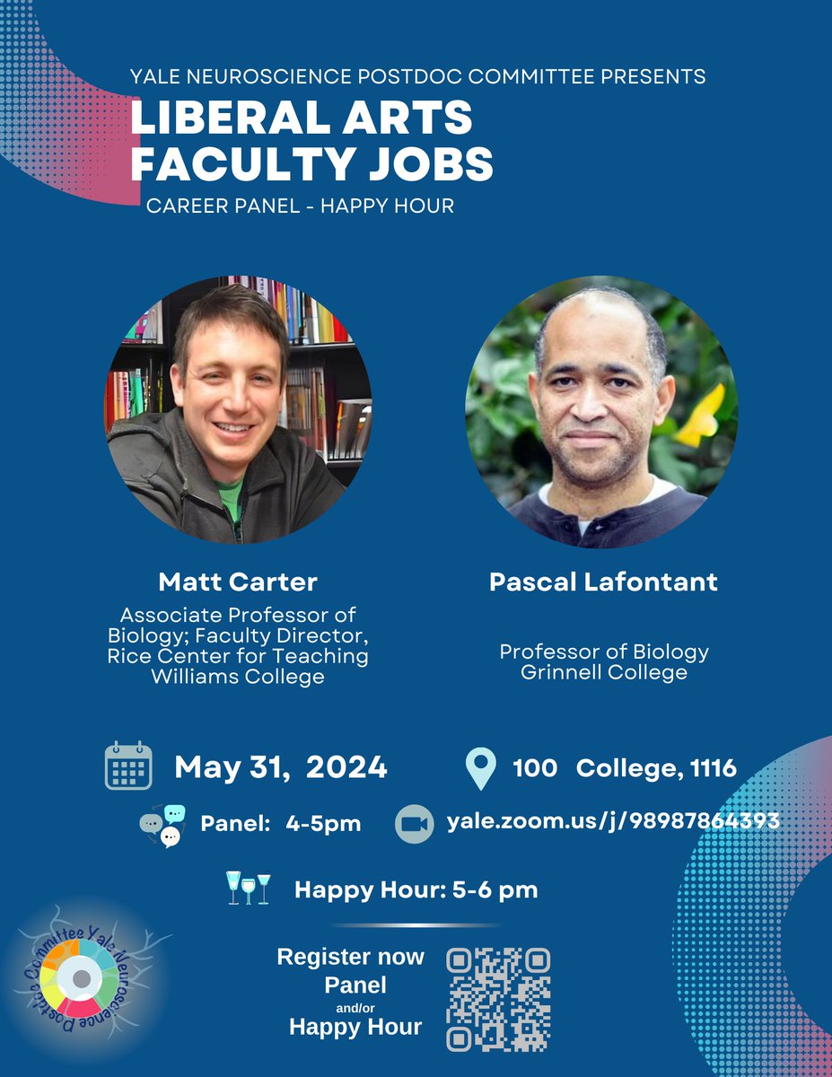 Join us for a career panel on 'Liberal Arts Faculty Jobs' hosted by YNPC. Gain insights and advice from our expert panelists. Plus, stick around for a lively happy hour! Register now! #LiberalArts #Faculty Jobs #CareerPanel #HappyHour #neuroscience