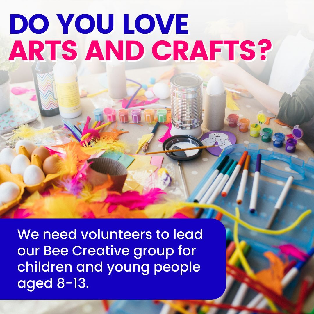 Are you free Wednesdays from 4:30 to 6:30pm, and passionate about Arts & Crafts?

We're searching for volunteers to lead our #BeeCreative group, where we use creative activities to explore emotional wellbeing.

Learn more about this volunteer opportunity:
buff.ly/3wNvumA