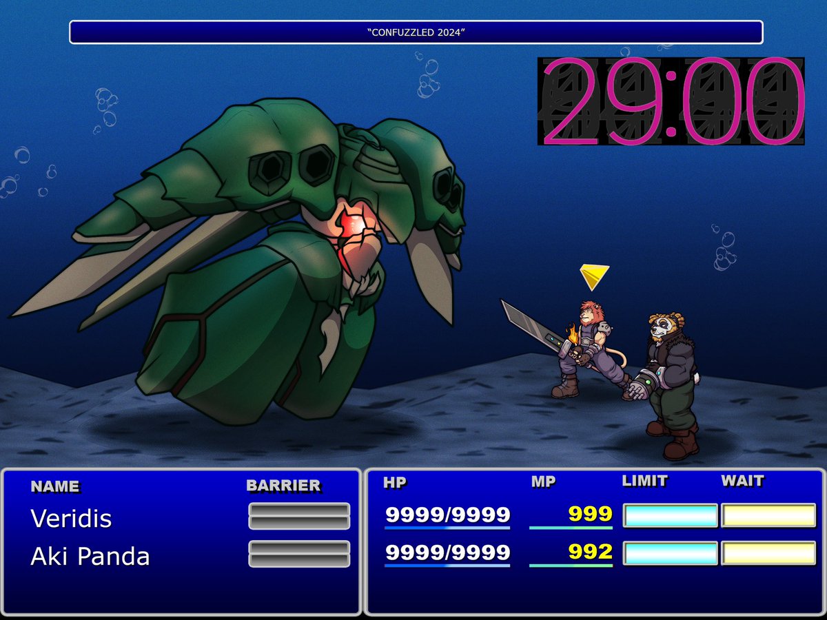 Me and @LeonVeridis ‘ocean’ themed roomsign for #CFz2024 

Emerald weapon got some really unique skills :9