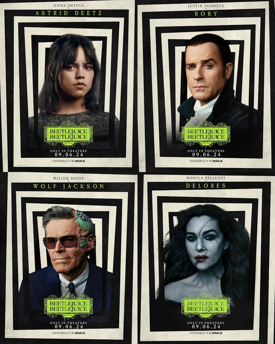 IT'S SHOWTIME! 🪲🧃 Check out these all new character posters for #Beetlejuice #Beetlejuice, coming to theaters September 6. Head here to watch the trailer & sign up for FanAlerts👇 fandan.co/BeetlejuiceBee…
