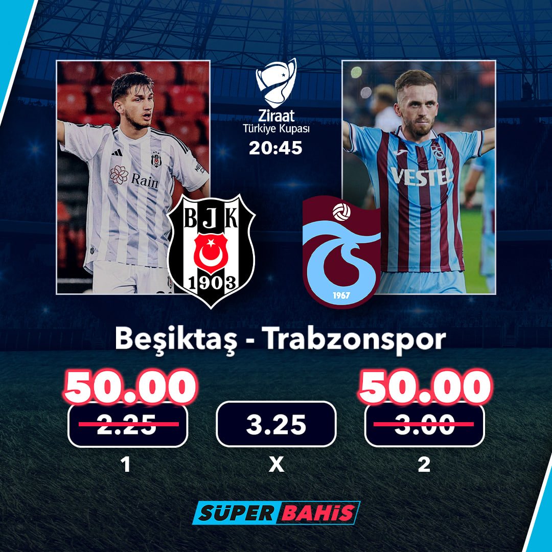 Türkiye Kupası'nda FİNAL! #BJKvTS

Beşiktaş 🆚 Trabzonspor

Canlı bahis 📲 bit.ly/44WgQpr