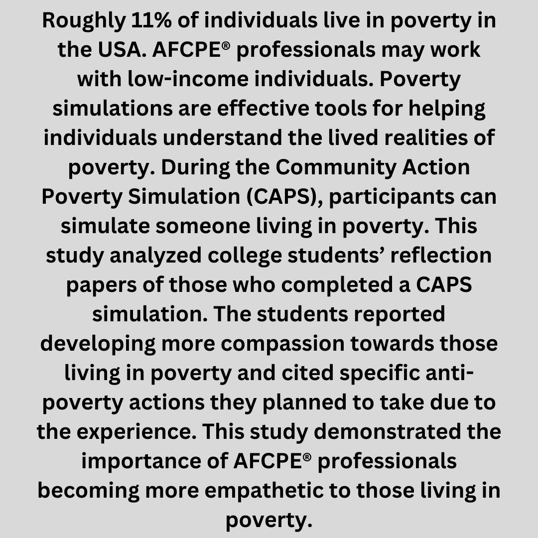 JFCPfinance's tweet photo. “What About the Children?”: College Students Simulating a Child’s Role During the Community Action Poverty Simulation
@AFCPE 

https://t.co/MTbRSSMVPP https://t.co/iNVVFy5TqZ