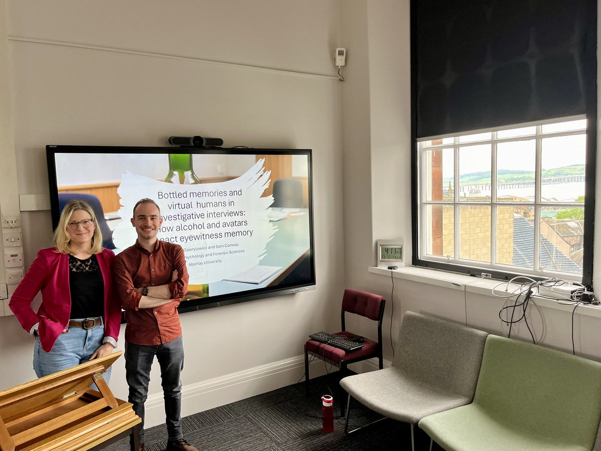 Julie Gawrylowicz (@jgawrylowicz) on Twitter photo Thanks @KeiCetel for inviting <a href="/SamConway97/">Sam Conway</a> and myself over to <a href="/UoDPsychology/">UoD Psychology</a> to give a talk about our research on alcohol and witness memory and using avatars in interviews with young people. Lovely colleagues and intriguing questions. Thanks @KeiCetel for inviting <a href="/SamConway97/">Sam Conway</a> and myself over to <a href="/UoDPsychology/">UoD Psychology</a> to give a talk about our research on alcohol and witness memory and using avatars in interviews with young people. Lovely colleagues and intriguing questions.