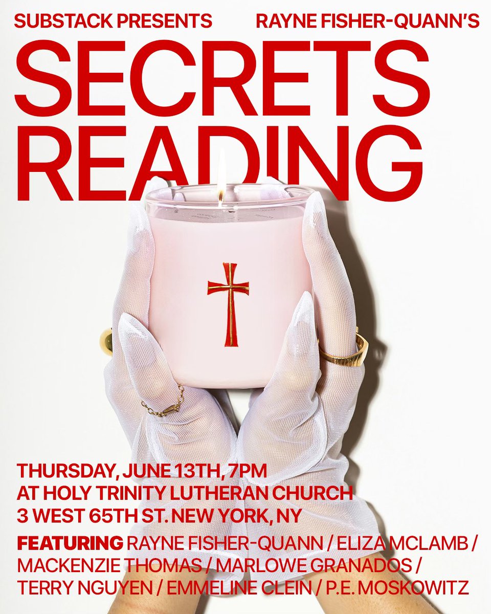 finally putting on the live show of my dreams in new york 👼 an experimental-format literary event featuring all new work from me &amp; my favourite writers, in a 150-year-old church on the upper west side <3 could not be more excited