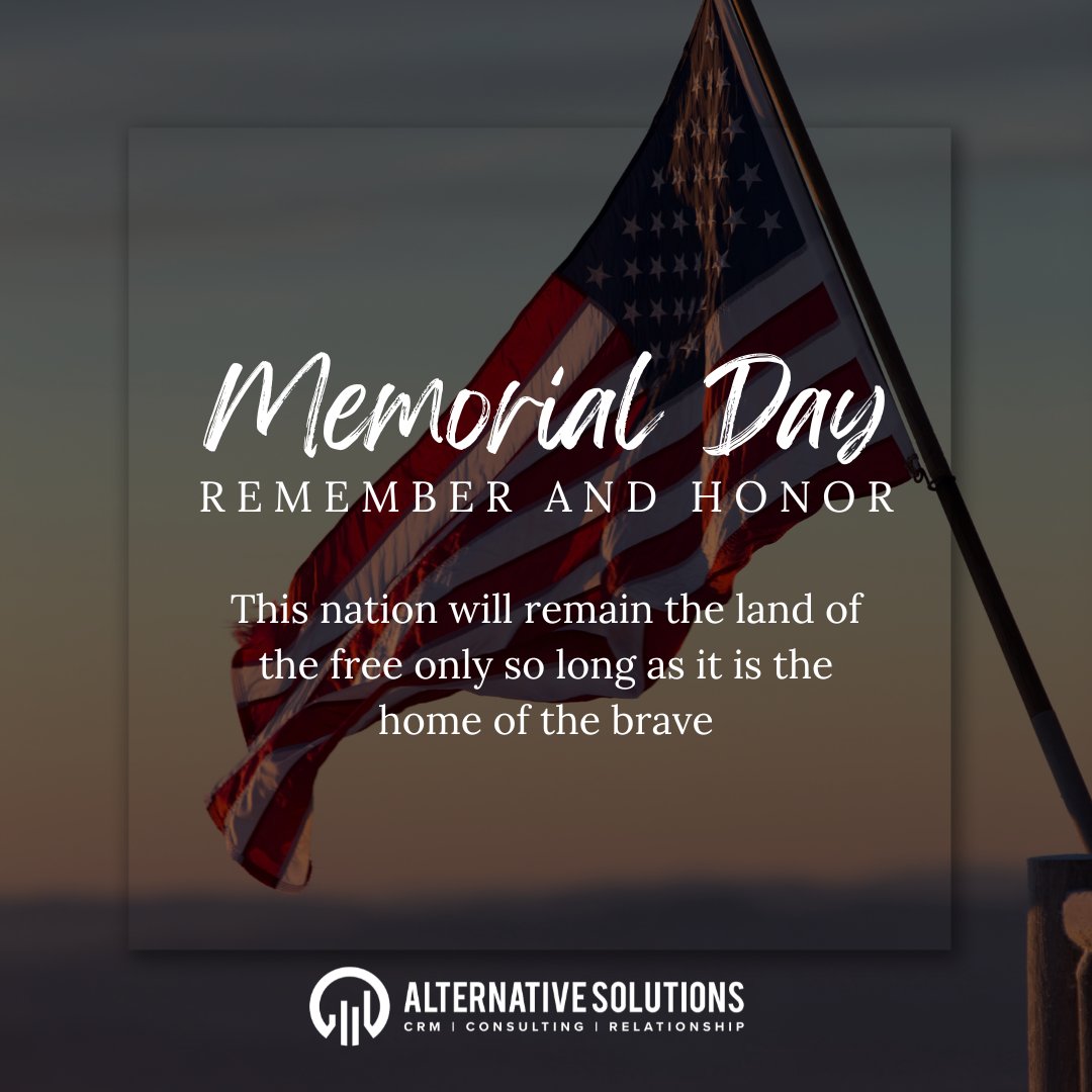altsolut's tweet photo. As we head into the Memorial Day weekend, we hope that you have a wonderful time with your family &amp; friends. Amidst the celebrations, please take a moment to remember the reason for the holiday &amp; be thankful for those who have served &amp; paid the ultimate sacrifice. https://t.co/GWVEucyLkO
