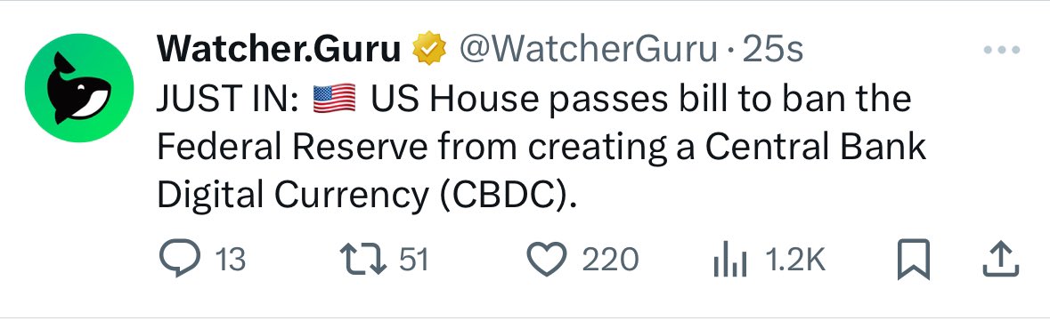 3orovik's tweet photo. This is so BULLISH!!

No more CBDC, means they have to buy our bags instead! https://t.co/nsrKd7bl1e