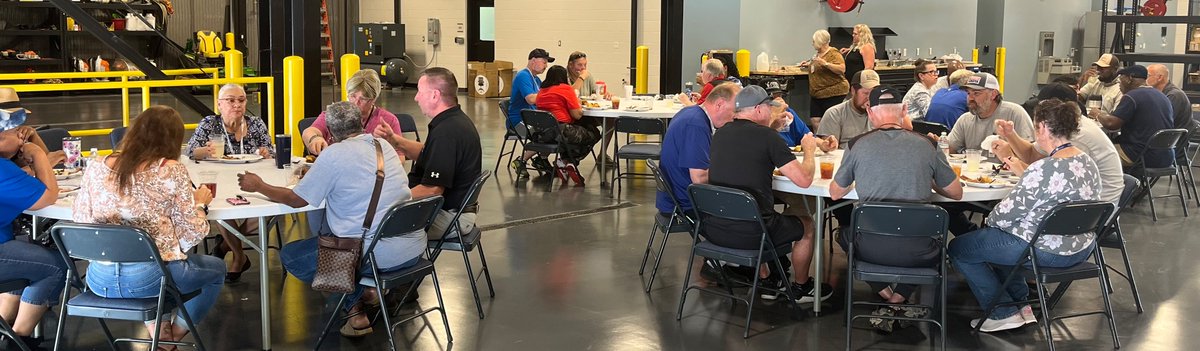 FSSDSchoolBus's tweet photo. @franklinspecial Transportation and Facilities staff gathered together at the new shared facility to enjoy a catered lunch and celebrate a successful end to the school year. #FSSDProud https://t.co/fRknxVqMJp