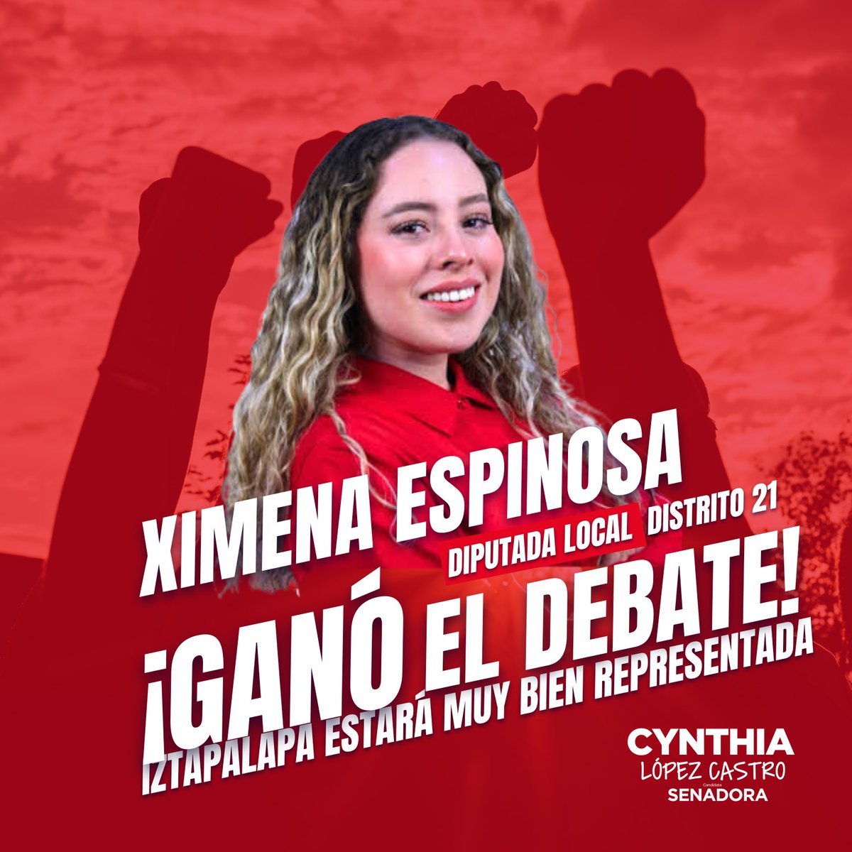 Muchas felicidades @Ximespinosamx por tu excelente debate, #Iztapalapa necesita a una diputada como tú, comprometida y con conocimiento para poder hacer cambios reales. ¡Vamos a ganar!