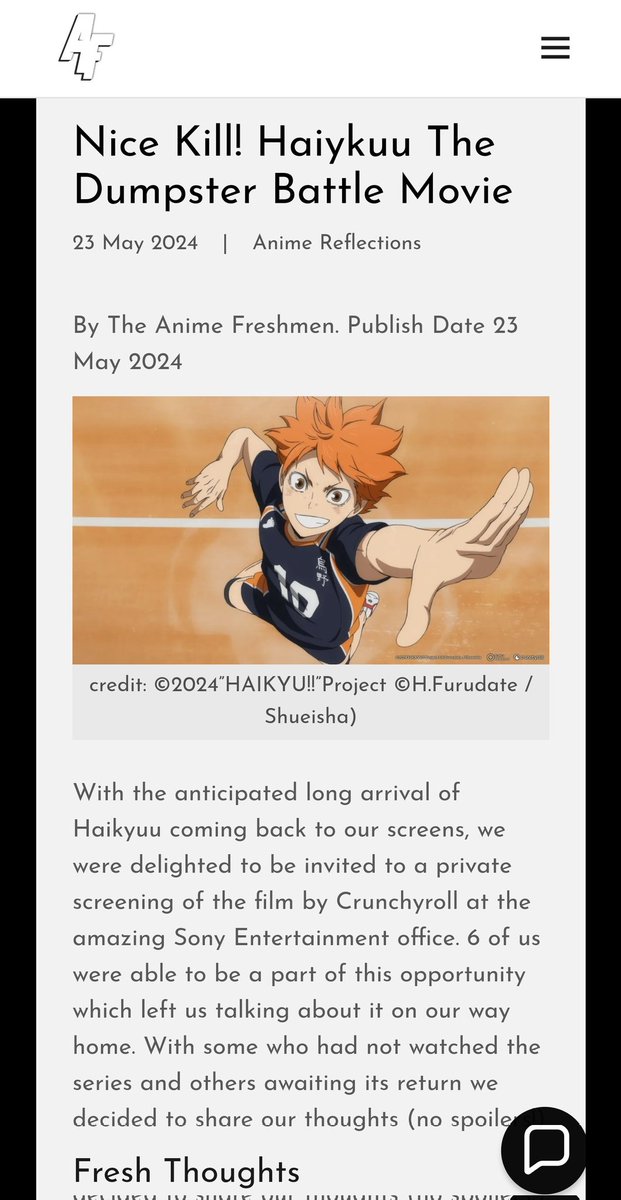 The Anime Freshmen Podcast (@animefreshmen) on Twitter photo Nice Kill! We were invited to the screening of Haikyuu The Dumpster Battle by <a href="/Crunchyroll/">Crunchyroll</a> at the prestige offices of <a href="/SonyPicturesUK/">Sony Pictures UK 🎬</a>
Read our thoughts on the movie in our new blog post.
animefreshmen.com/blog/f/nice-ki…
#Anime #AnimePodcast #Haikyuu Nice Kill! We were invited to the screening of Haikyuu The Dumpster Battle by <a href="/Crunchyroll/">Crunchyroll</a> at the prestige offices of <a href="/SonyPicturesUK/">Sony Pictures UK 🎬</a>
Read our thoughts on the movie in our new blog post.
animefreshmen.com/blog/f/nice-ki…
#Anime #AnimePodcast #Haikyuu