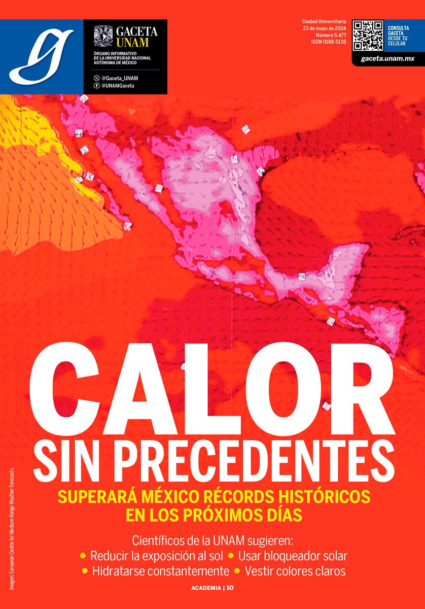 Ya es Jueves de <a href="/Gaceta_UNAM/">Gaceta UNAM</a> no te pierdas toda la información que tiene preparada para todos.

- Calor sin precedentes: superará México récords históricos en los próximos días.

gaceta.unam.mx/g20240523/